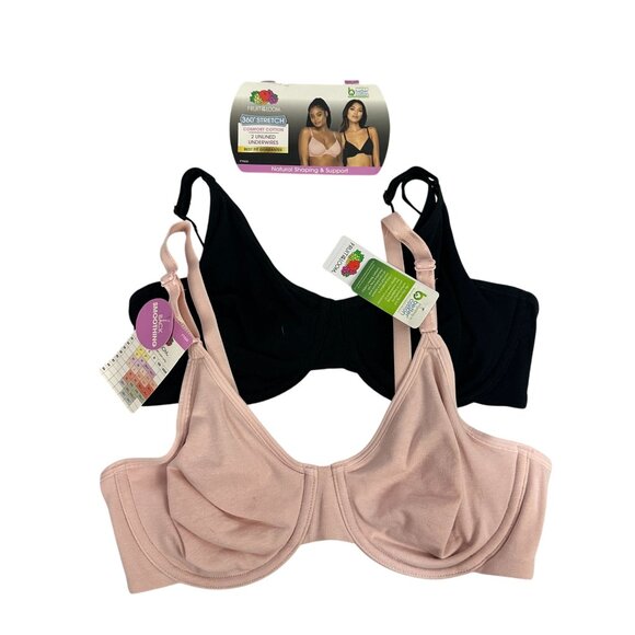Fruit Of The Loom 360 Stretch Comfort Cotton Unlined Bras 2 Pack Size M FT920 - Picture 1 of 7